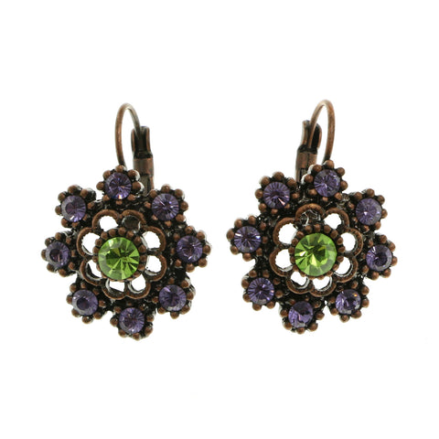 Mi Amore Crystal Accented Dangle-Earrings Copper-Tone/Purple