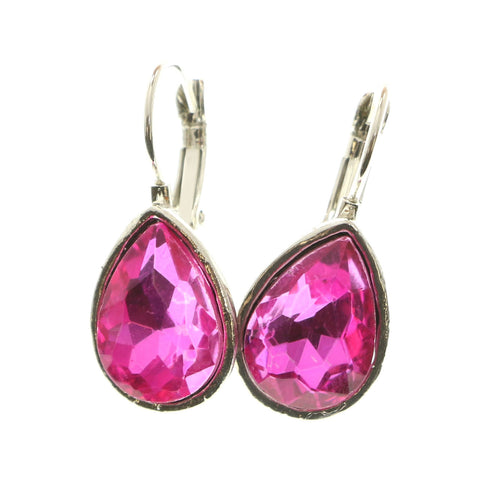 Mi Amore Crystal Accented Dangle-Earrings Silver-Tone/Pink