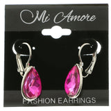 Mi Amore Crystal Accented Dangle-Earrings Silver-Tone/Pink