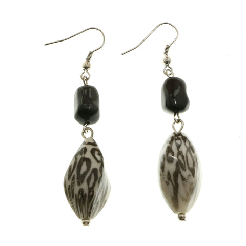 Mi Amore Black Spotted White Stone Dangle-Earrings Silver-Tone/White