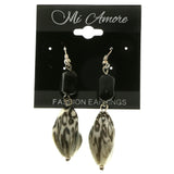 Mi Amore Black Spotted White Stone Dangle-Earrings Silver-Tone/White