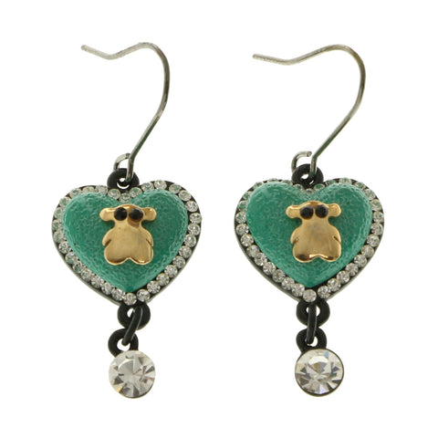 Mi Amore Heart Dangle-Earrings Silver-Tone/Green