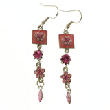 Mi Amore Crystal Accented Dangle-Earrings Silver-Tone/Pink
