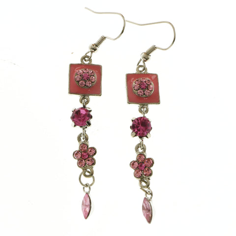 Mi Amore Crystal Accented Dangle-Earrings Silver-Tone/Pink