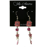 Mi Amore Crystal Accented Dangle-Earrings Silver-Tone/Pink