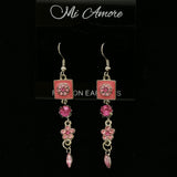 Mi Amore Crystal Accented Dangle-Earrings Silver-Tone/Pink