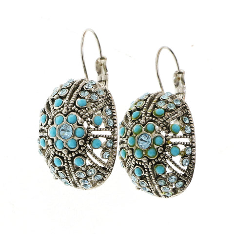 Mi Amore Crystal Accented Dangle-Earrings Silver-Tone/Blue