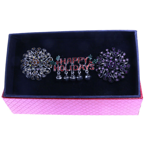 Mi Amore 1 pin 2 adjustable rings Christmas Holiday Pin-Ring-Set Silver-Tone