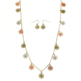 Mi Amore Flower Adjustable Necklace-Earring-Set Multicolor & Gold-Tone
