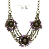 Mi Amore Adjustable Necklace-Earring-Set Purple/Bronze-Tone