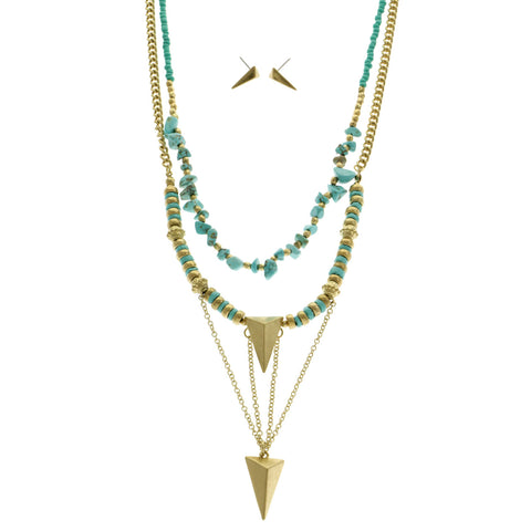Mi Amore Adjustable Necklace-Earring-Set Gold-Tone/Blue