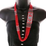 Mi Amore Cross Adjustable Necklace-Earring-Set Red & Blue