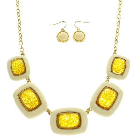 Mi Amore Adjustable Necklace-Earring-Set White/Gold-Tone