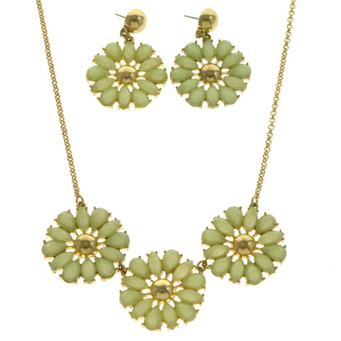 Mi Amore Adjustable Necklace-Earring-Set Green/Gold-Tone