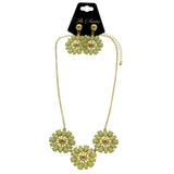 Mi Amore Adjustable Necklace-Earring-Set Green/Gold-Tone