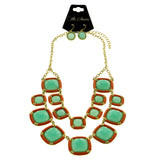 Mi Amore Adjustable Necklace-Earring-Set Green/Orange