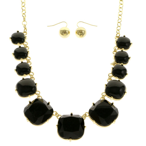 Mi Amore Adjustable Necklace-Earring-Set Black/Gold-Tone