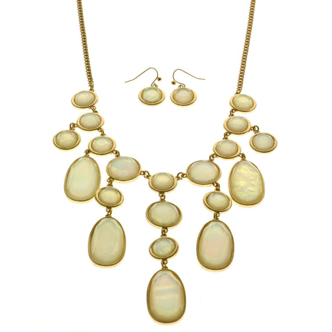 Mi Amore Iridescent Adjustable Necklace-Earring-Set White & Gold-Tone