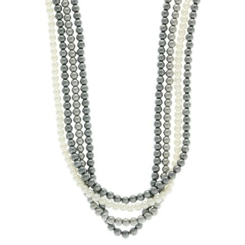 Mi Amore Adjustable Bead-Necklace Gray/White