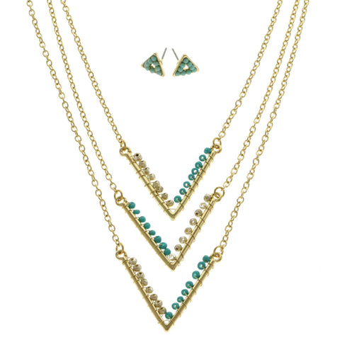 Mi Amore Adjustable Necklace-Earring-Set Gold-Tone/Blue