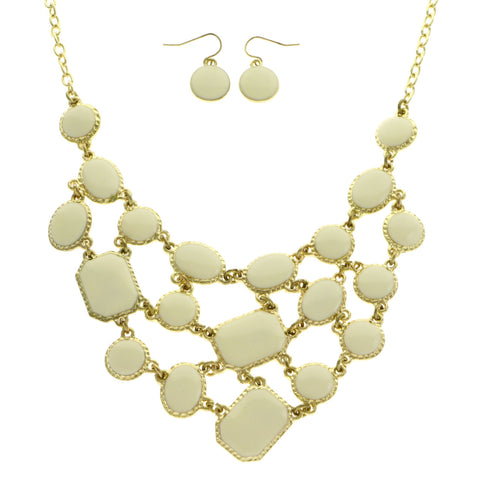Mi Amore Adjustable Necklace-Earring-Set White/Gold-Tone