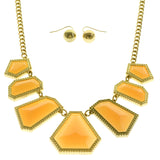 Mi Amore Adjustable Necklace-Earring-Set Peach/Gold-Tone