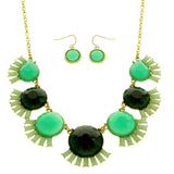 Mi Amore Adjustable Necklace-Earring-Set Green/Gold-Tone