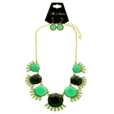 Mi Amore Adjustable Necklace-Earring-Set Green/Gold-Tone