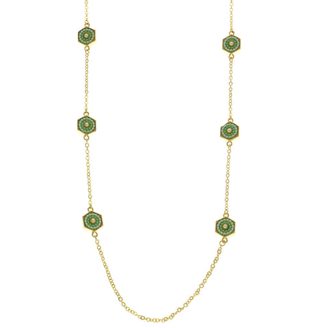 Mi Amore Long-Necklace Green/Gold-Tone