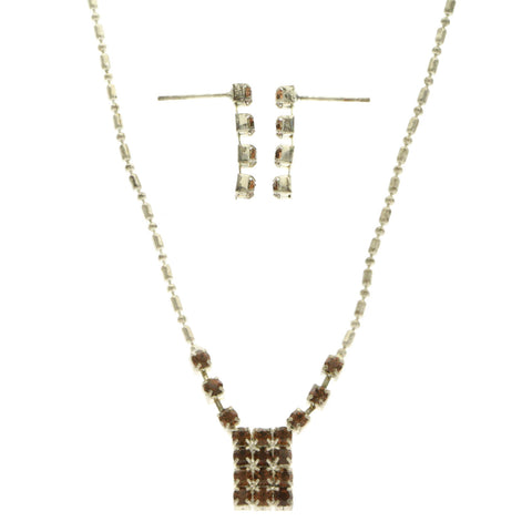 Mi Amore Adjustable Necklace-Earring-Set Silver-Tone/Orange