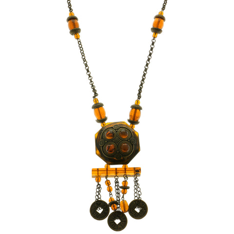 Mi Amore Chinese  Adjustable Statement-Necklace Brown & Copper-Tone