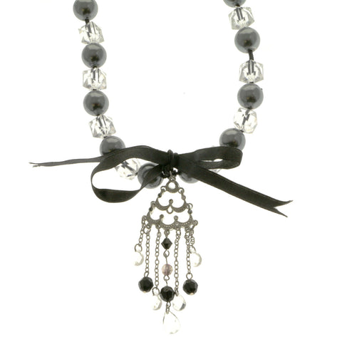 Mi Amore Bow Statement-Necklace Gray/Black
