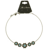 Mi Amore Flower Adjustable Choker-Necklace Silver-Tone & Blue