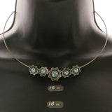 Mi Amore Flower Adjustable Choker-Necklace Silver-Tone & Blue