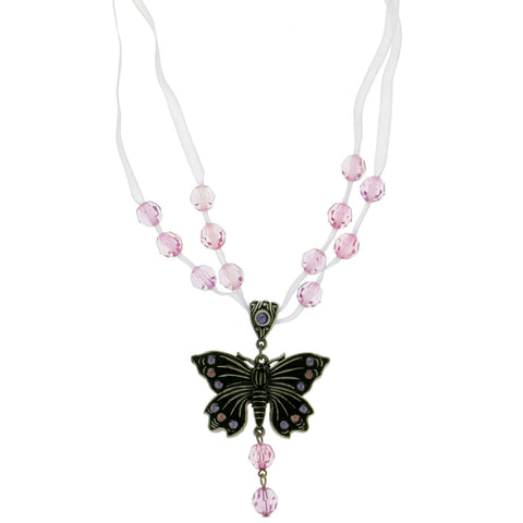 Mi Amore Butterfly Adjustable Pendant-Necklace Pink & Silver-Tone