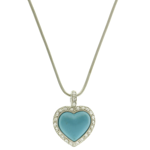 Mi Amore Heart Pendant-Necklace Silver-Tone/Blue