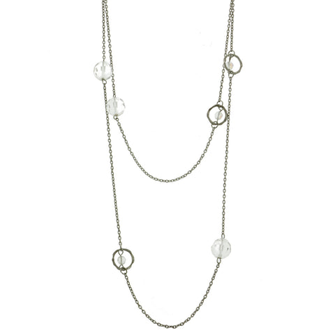 Mi Amore Adjustable Long-Necklace Silver-Tone/Clear