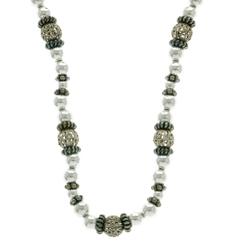 Mi Amore Adjustable Bead-Necklace Silver-Tone