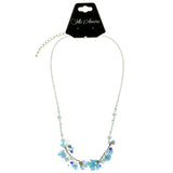 Mi Amore Flower Leaf Adjustable Fashion-Necklace Blue & Silver-Tone