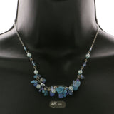 Mi Amore Flower Leaf Adjustable Fashion-Necklace Blue & Silver-Tone