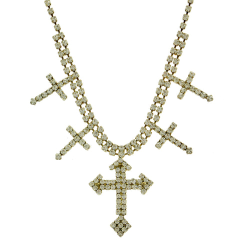 Mi Amore Cross Adjustable Choker-Necklace Clear & Gold-Tone