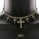 Mi Amore Cross Adjustable Choker-Necklace Clear & Gold-Tone
