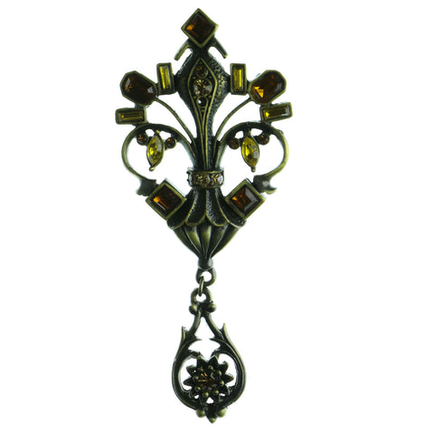 Chandelier Brooch Pin With Crystal Accents Gold-Tone & Yellow Colored #LQP02
