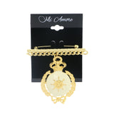 Gold-Tone & White Nautical Ship Wheel Metal Brooch-Pin #LQP1012