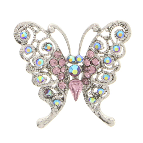 Butterfly Brooch-Pin With Crystal Accents Silver-Tone & Multi Colored #LQP1089