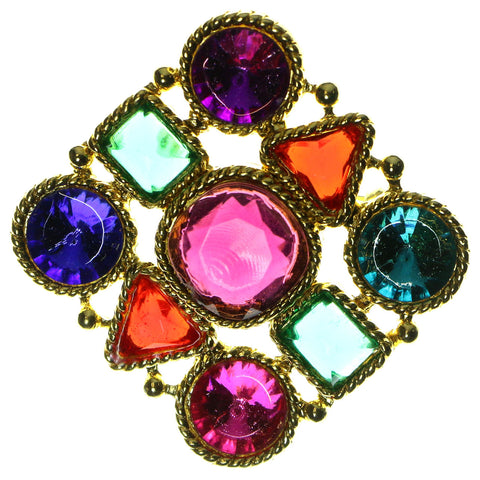 Square Brooch Pin With Colorful Accents  Gold-Tone Color #LQP10