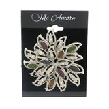 Flower Brooch-Pin With Crystal Accents Silver-Tone & Multi Colored #LQP1107
