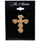Cross Brooch-Pin With Crystal Accents Gold-Tone & Red Colored #LQP1122