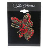 Butterfly Brooch-Pin With Crystal Accents Brass-Tone & Red Colored #LQP1128
