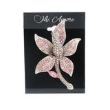 Flower Brooch-Pin With Crystal Accents Silver-Tone & Multi Colored #LQP1167